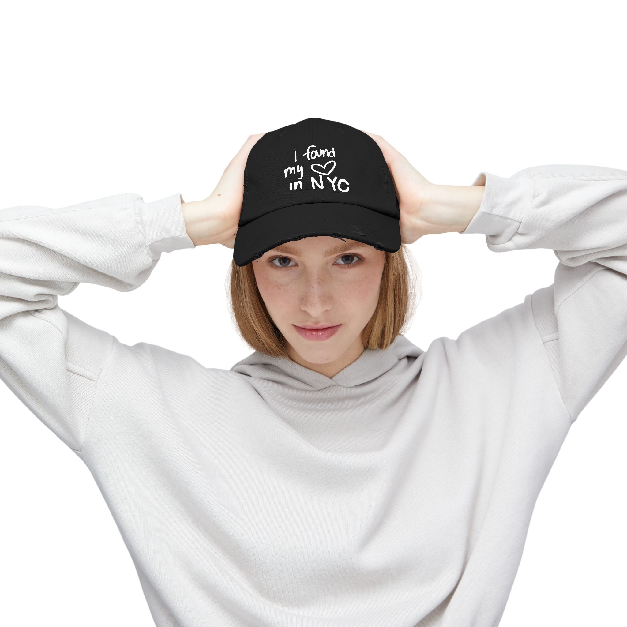 i found my heart in NYC unisex distressed cap