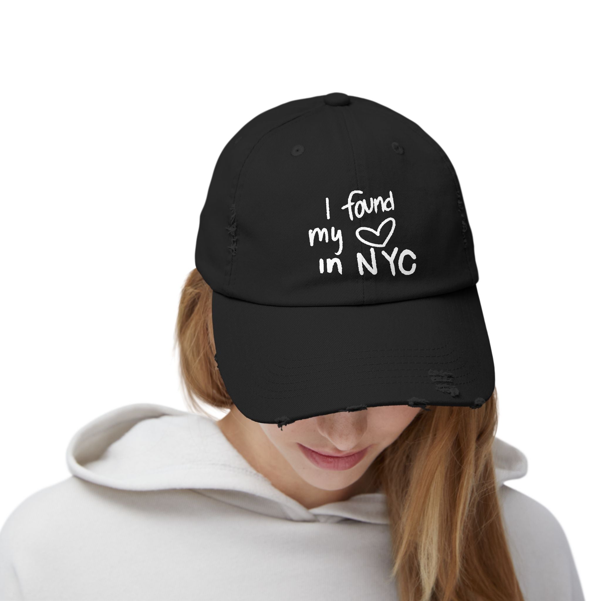 i found my heart in NYC unisex distressed cap